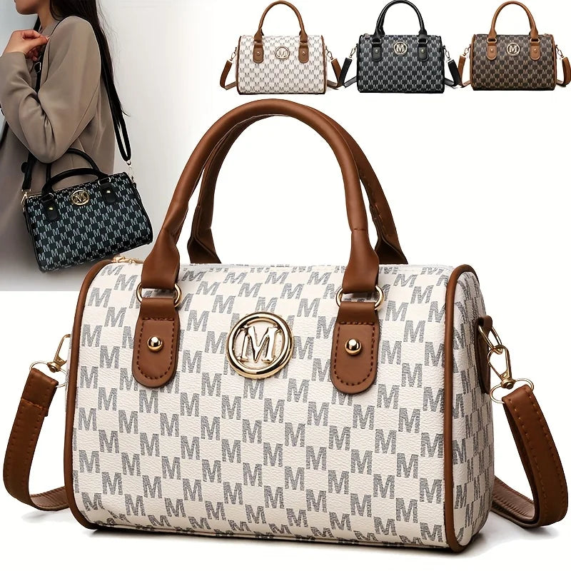 Stylish Women’s Alphabet Shoulder Bag with Golden “M”