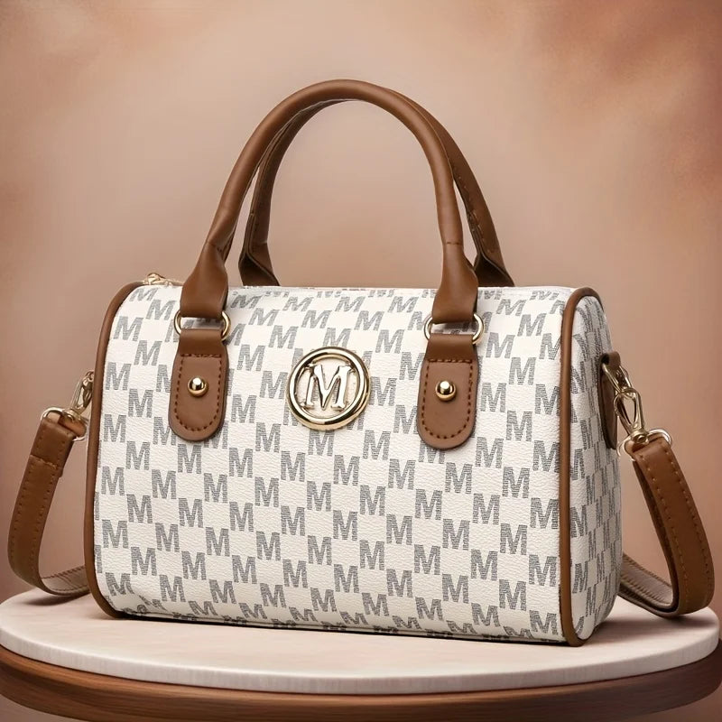 Stylish Women’s Alphabet Shoulder Bag with Golden “M”