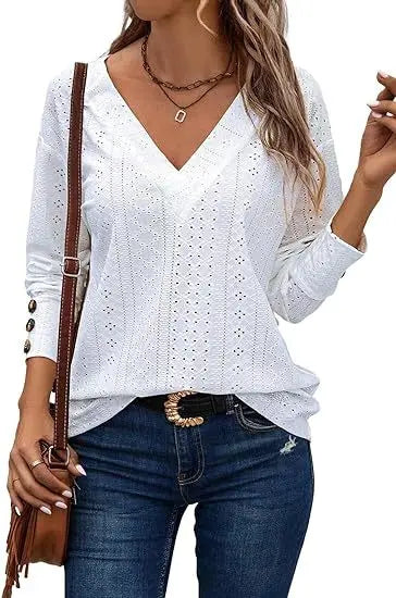 Women’s Spring 2024 Long Sleeve V-Neck Blouse