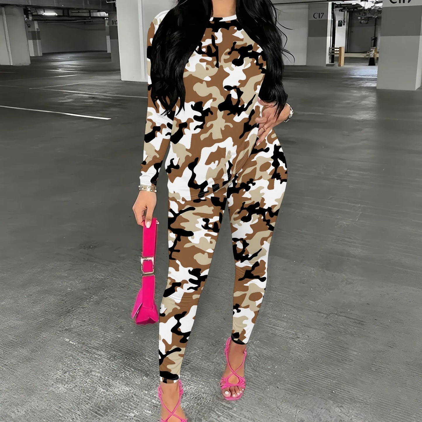 Women’s Long Sleeve 3D Camouflage Print Two-Piece Set