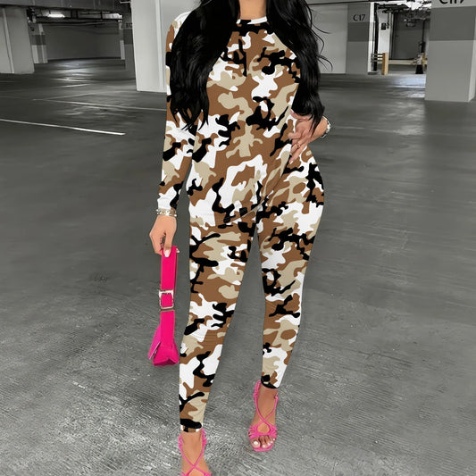 Women’s Long Sleeve 3D Camouflage Print Two-Piece Set