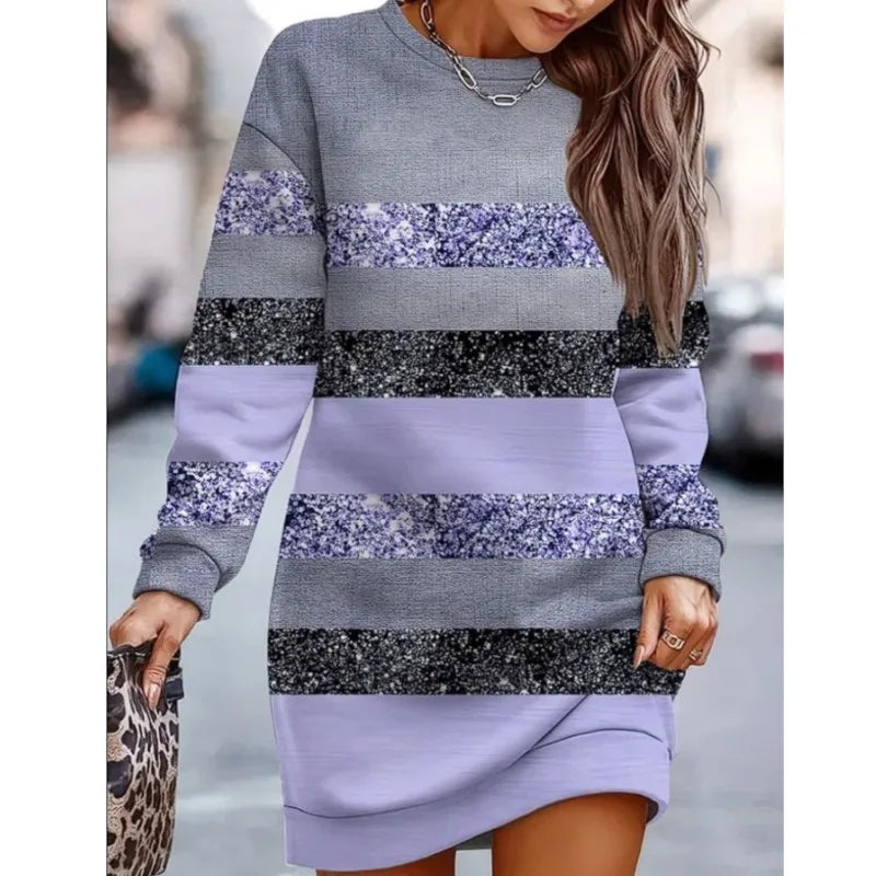 Autumn- Women’s Dress  | Long Sleeve Contrast Print Office Dress