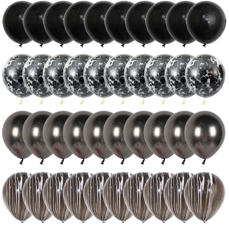 Black Metal Latex Confetti Balloons for 30th, 40th & 50th Birthday Celebrations