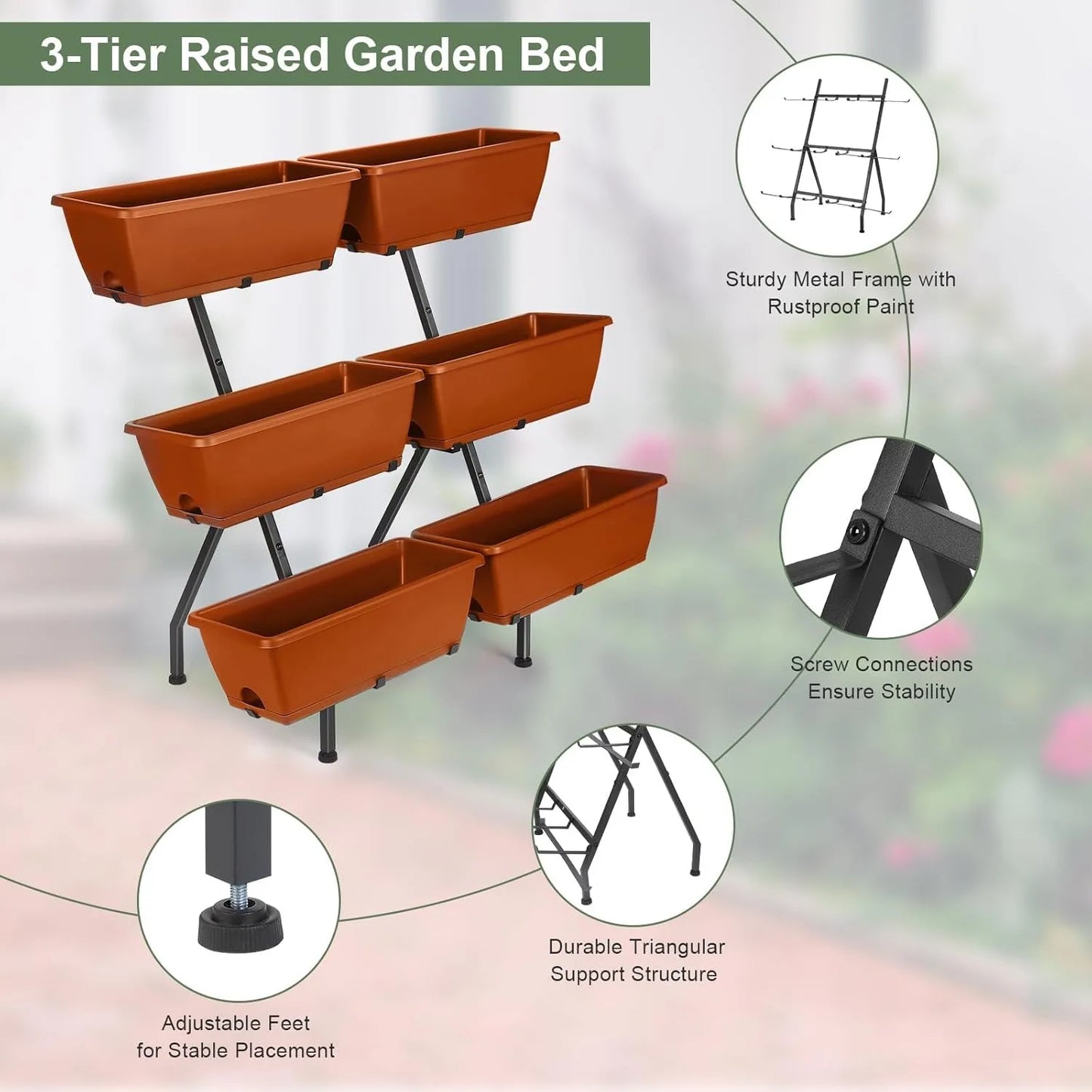 3-Tier Vertical Planter with 6 Adjustable Boxes