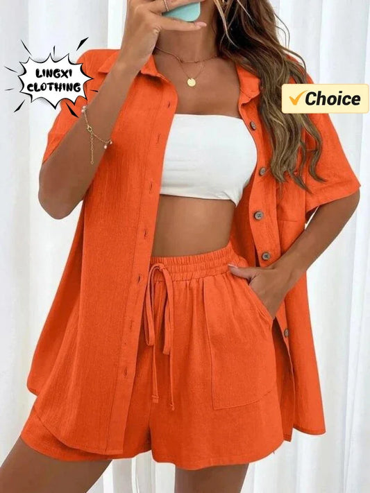 Stay Cool & Stylish This Summer – Women's Cotton Linen Two-Piece Set