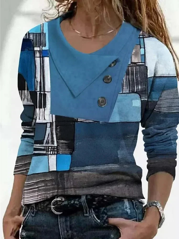 Fashion Geometry Print Long Sleeve T-Shirt for Women