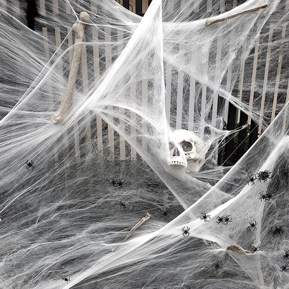 Halloween Spider Web Decoration with Artificial Spider – Stretchy Cobweb for Haunted House, Gothic Home Decor & Spooky Halloween Party
