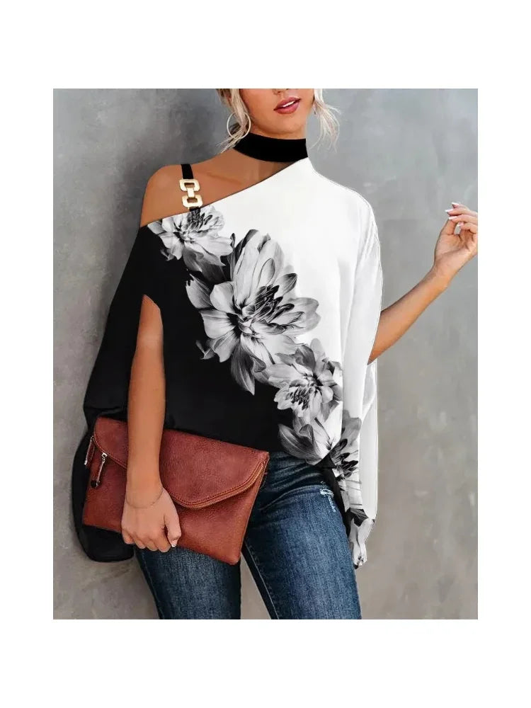 Casual Floral Batwing Sleeve Blouse for Women – Loose Summer Fashion Top