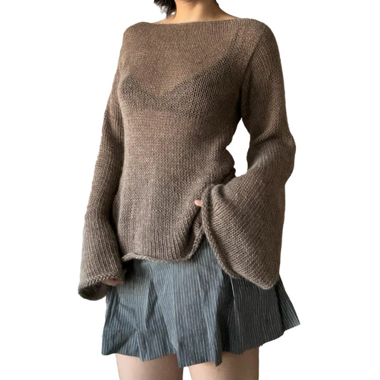 Fashion Women's Tie-Back Sweater – Y2K-Inspired Knit Pullover
