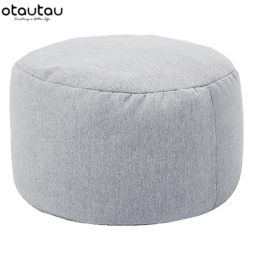 OTAUTAU Round Linen Bean Bag Ottoman