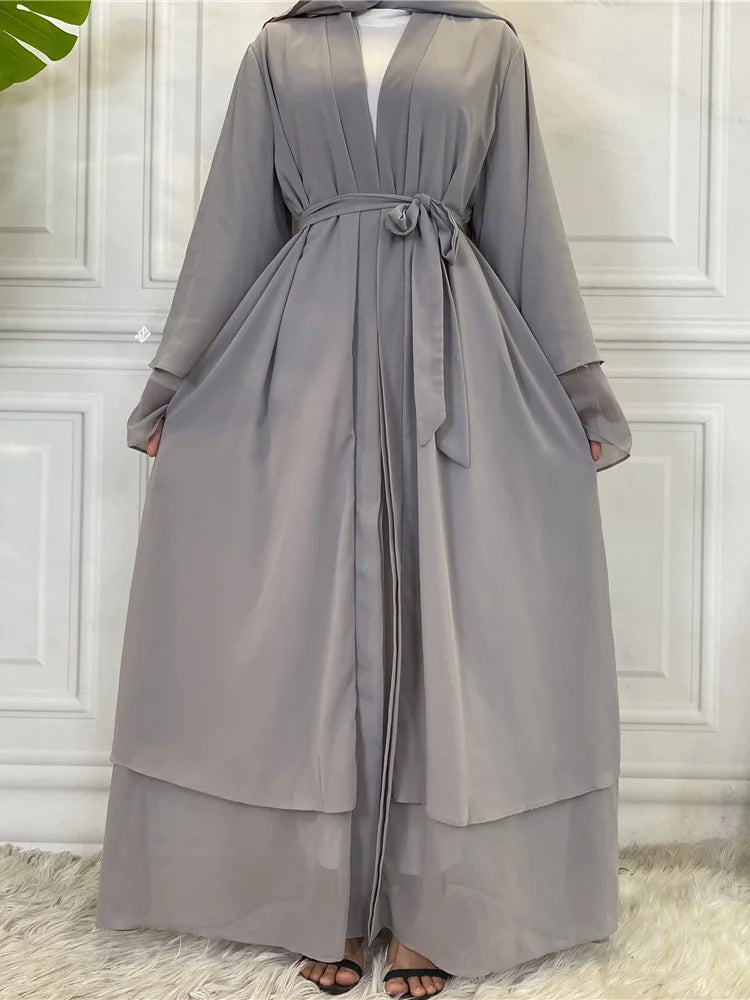 Latest Muslim Abaya – Two-Layer Chiffon Elegant Cardigan Robe for Women