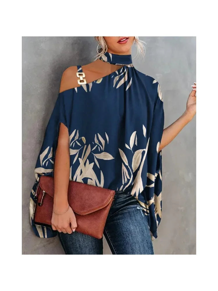 Casual Floral Batwing Sleeve Blouse for Women – Loose Summer Fashion Top