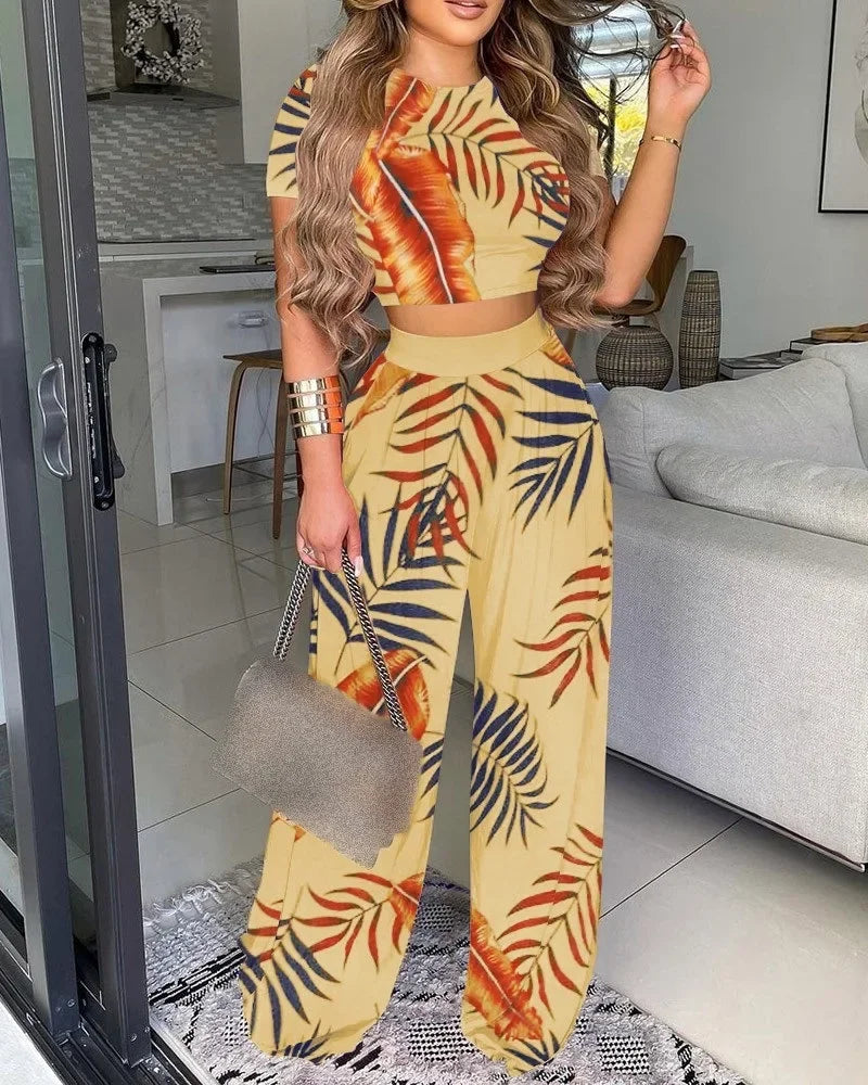 Women's Printed Two-Piece Pant Set – Summer Matching Outfit