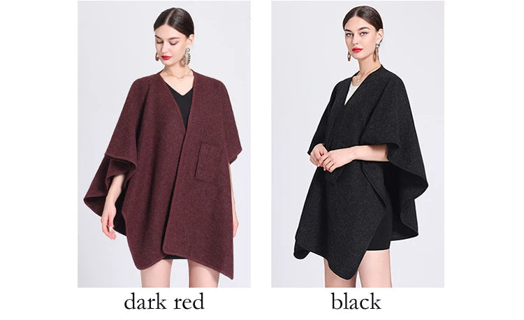 Fashion Side Strap Wool-Blend Poncho Cape – Autumn/Winter Women’s Cardigan Shawl Cloak