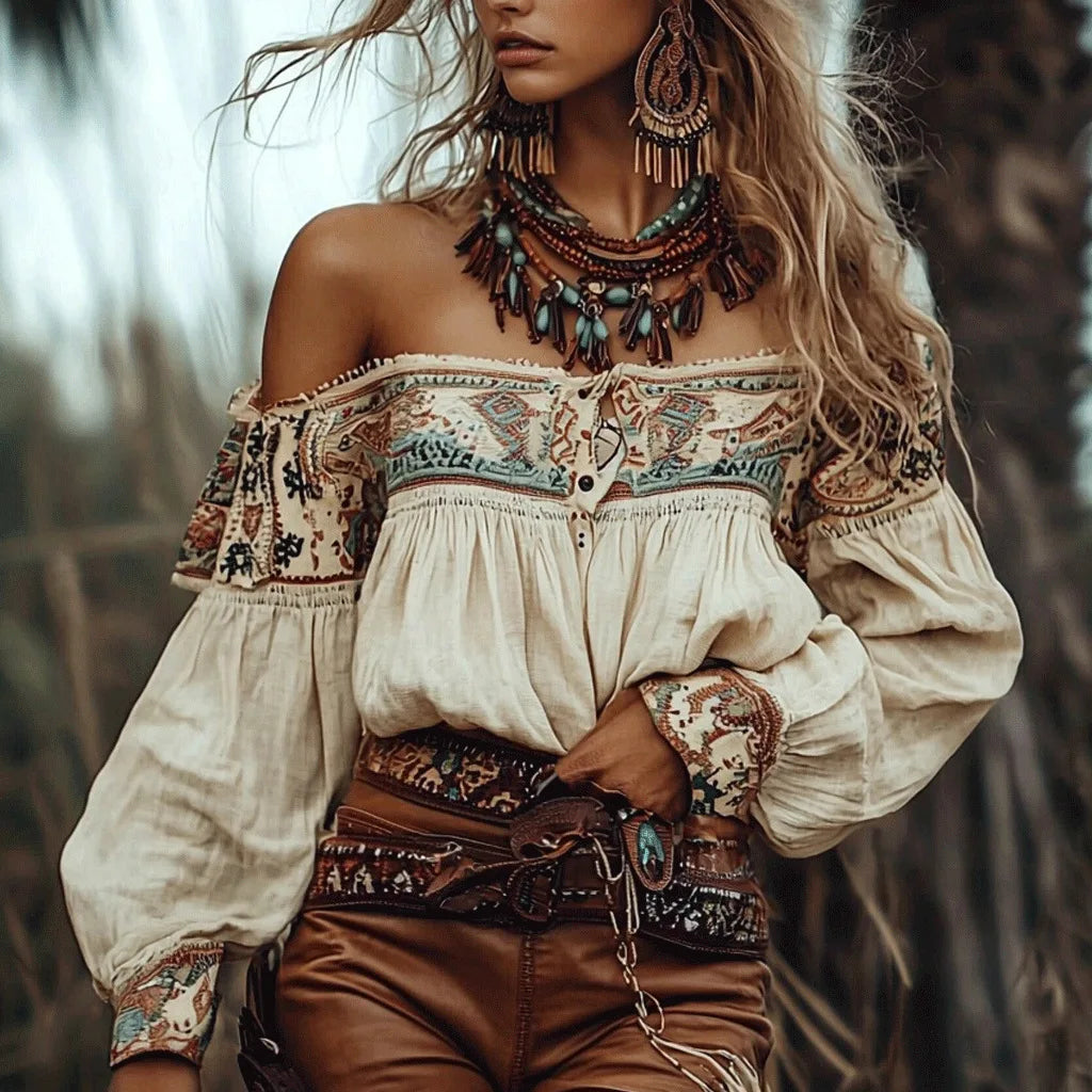Chic Bohemian Off-Shoulder Blouse