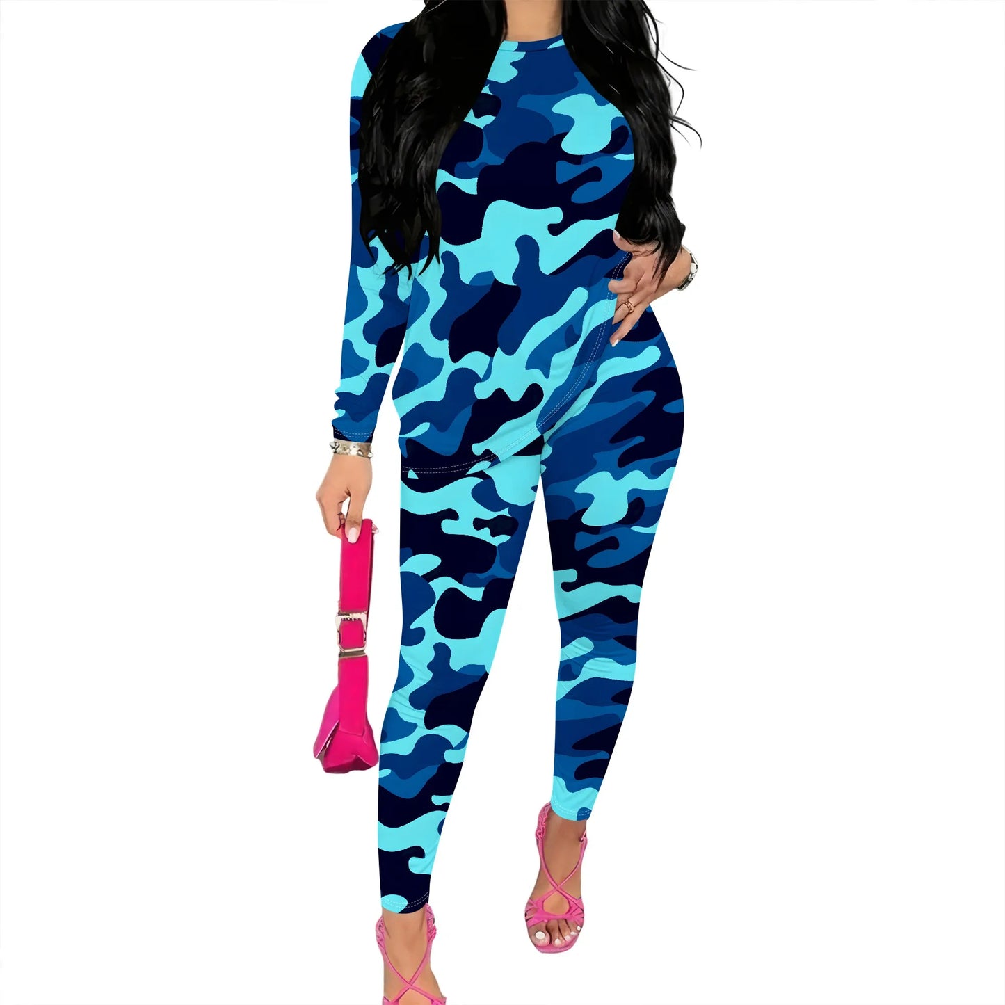 Women’s Long Sleeve 3D Camouflage Print Two-Piece Set