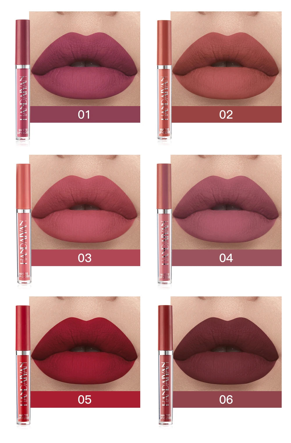 HANDAIYAN Set of 6 Non-Stick Liquid Lipsticks in Cup Packaging