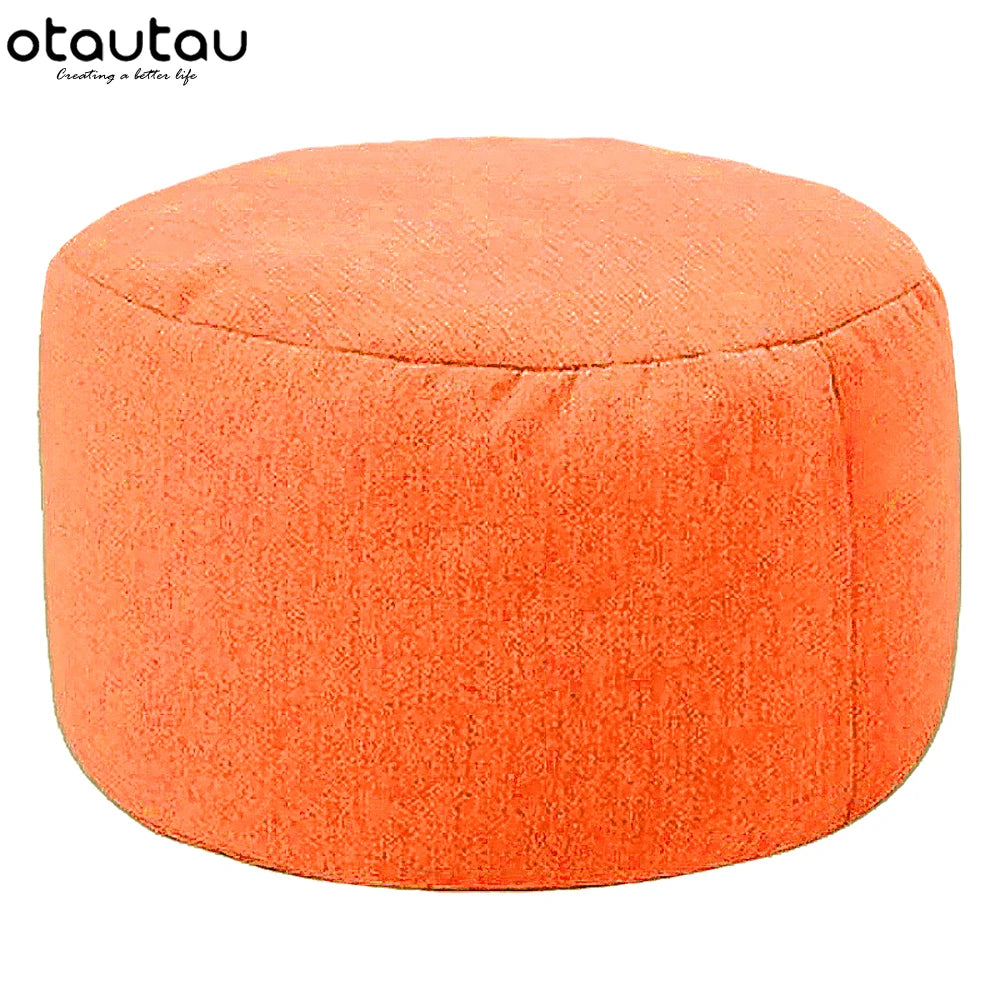 OTAUTAU Round Linen Bean Bag Ottoman