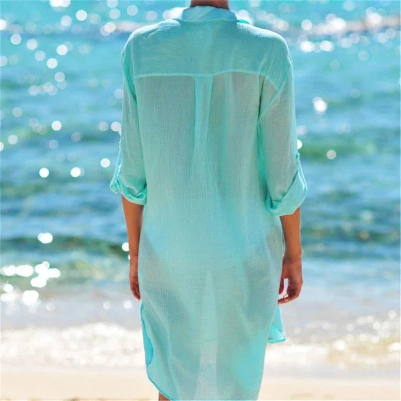 Women’s Cotton Beach Tunic Cover-Up – Lightweight Maxi Beach Dress