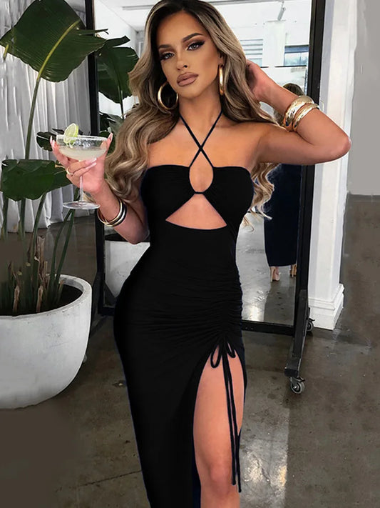 Women's Sleeveless Backless Bodycon Midi Dress – Sexy Nightclub & Party Dress