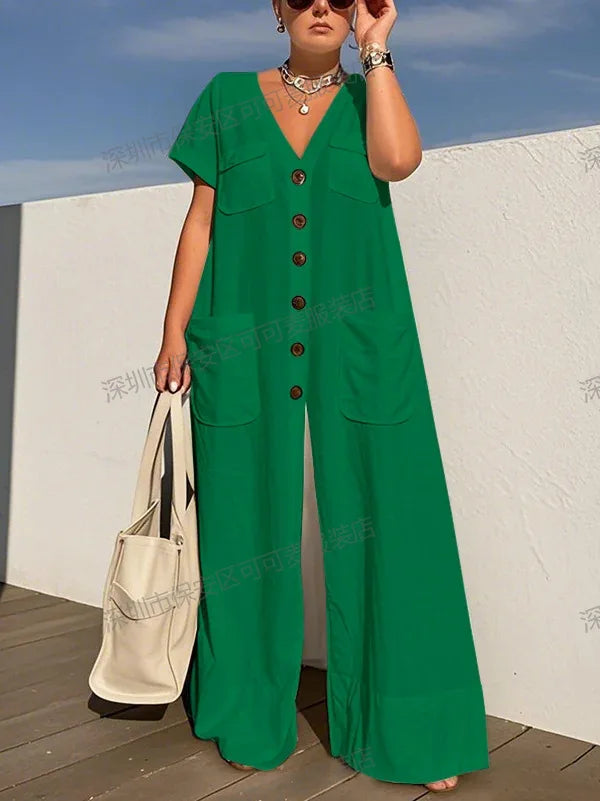 New Summer V-Neck Single-Breasted Women’s Jumpsuit