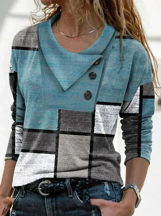 Fashion Geometry Print Long Sleeve T-Shirt for Women