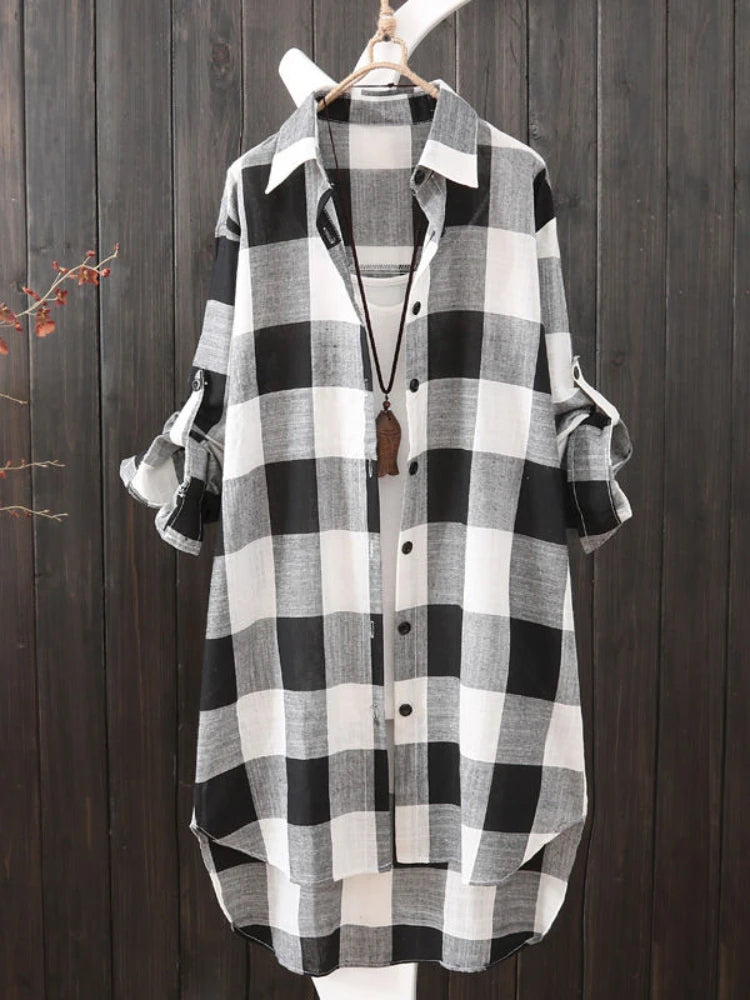 Women's Plaid Cotton Shirt – Chic & Elegant Blouse for Effortless Style