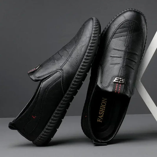 Men’s Leather Breathable Business Loafers – Summer Slip-On Moccasins