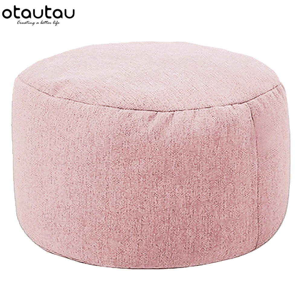 OTAUTAU Round Linen Bean Bag Ottoman