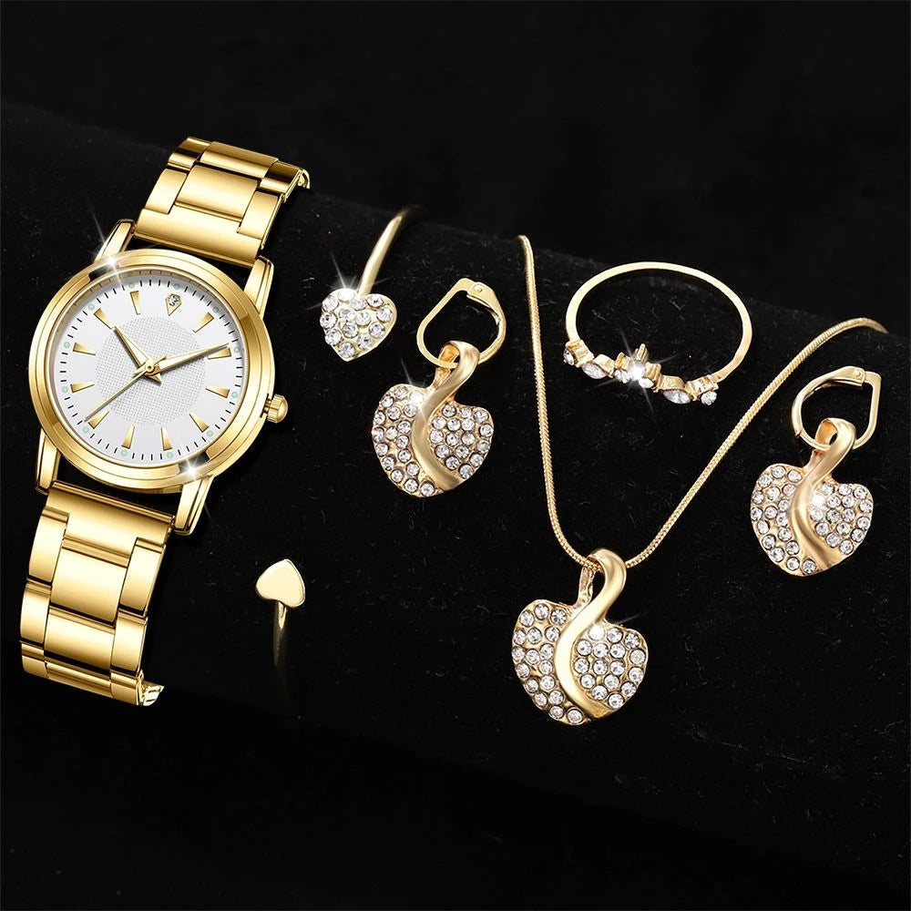 Elegant Women's Quartz Watch & Jewelry Gift Set