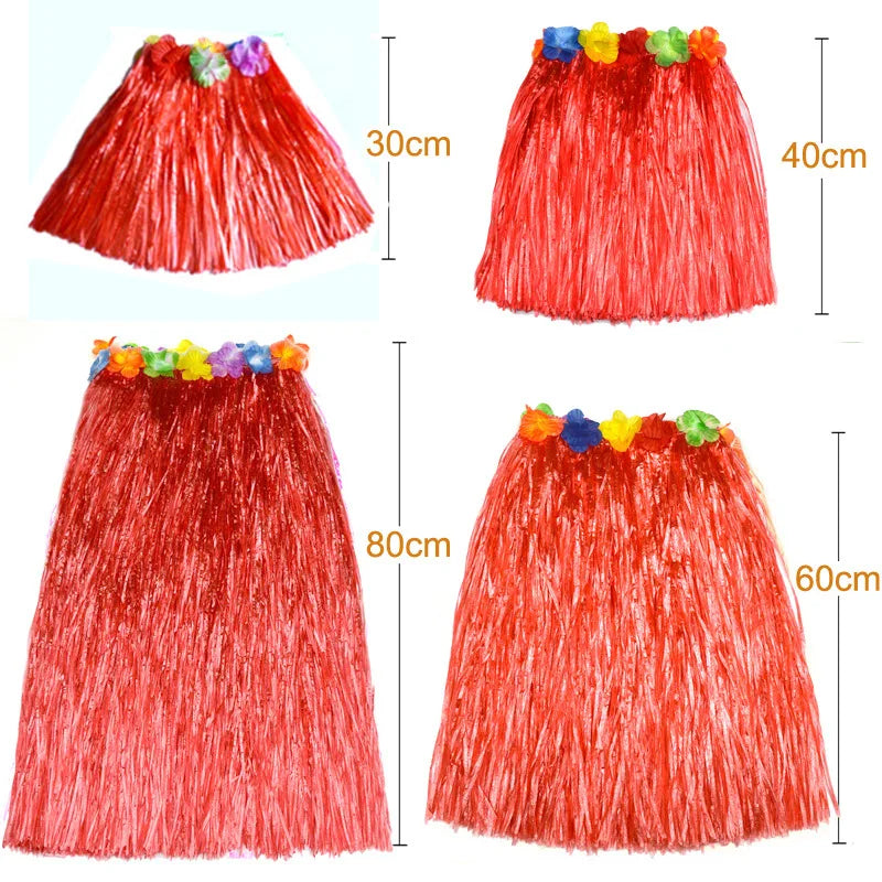Hawaiian Grass Skirt for Kids – Hula Dance Party Costume, Flamingo Aloha Luau Theme Party Supplies, Hawaiian Party Favors