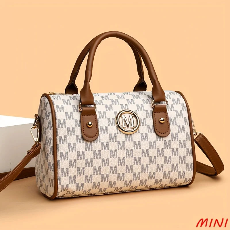 Stylish Women’s Alphabet Shoulder Bag with Golden “M”
