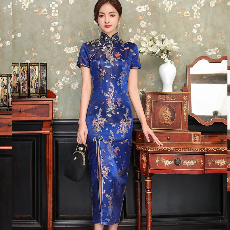 Chinese Style Dragon & Phoenix Qipao Dress – Vintage Elegant Cheongsam