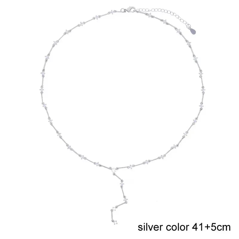 Fashion Special Water Drop Bling Oval CZ Choker Necklace Gold Color Lariat Long Bar Tear Drop Y Shape Long Tassel Women Jewelry