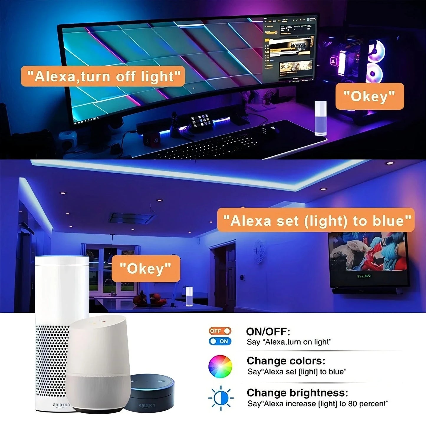 USB RGB LED Strip Kit (1M–30M) – Music Sync, WiFi/App Control, Sound Activated, 44-Key Remote, DC 5V