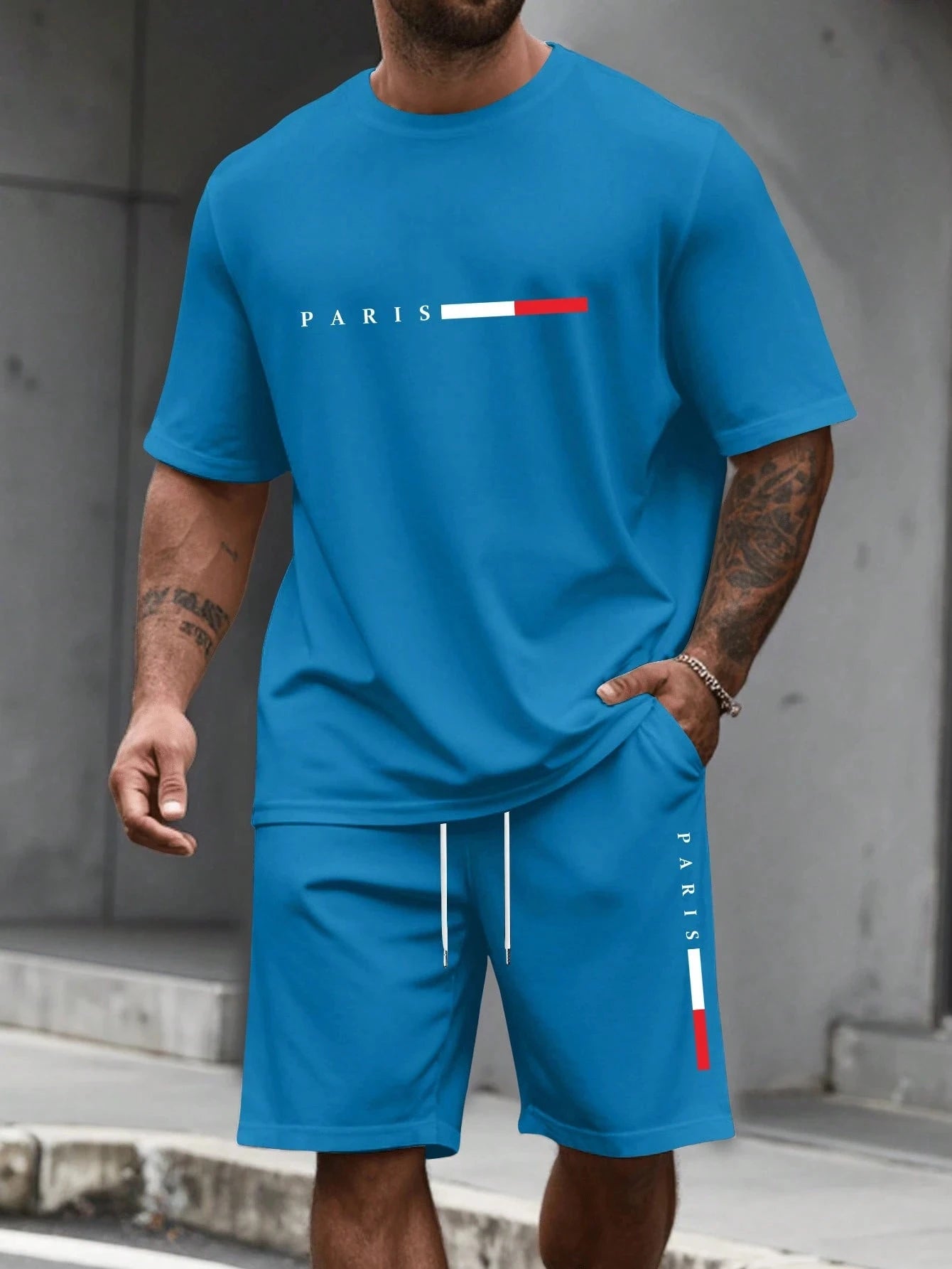 Men’s 2-Piece Tracksuit Set – O-Neck Short Sleeve Shirt & Matching Shorts Running Suit