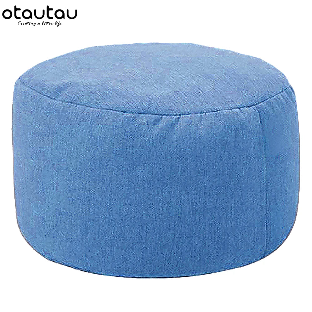 OTAUTAU Round Linen Bean Bag Ottoman