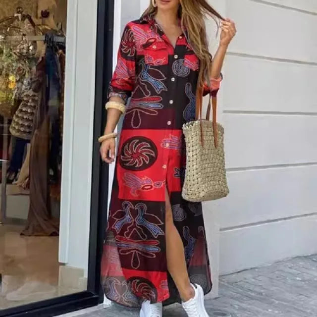 Women's fashion long sleeved shirts skirts long dresses