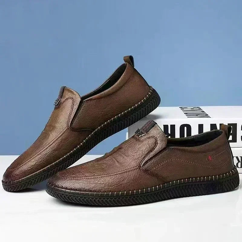 Men’s Leather Breathable Business Loafers – Summer Slip-On Moccasins