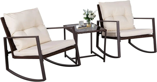 SUNCROWN 3-Piece Outdoor Patio Bistro Set with Rocking Chair