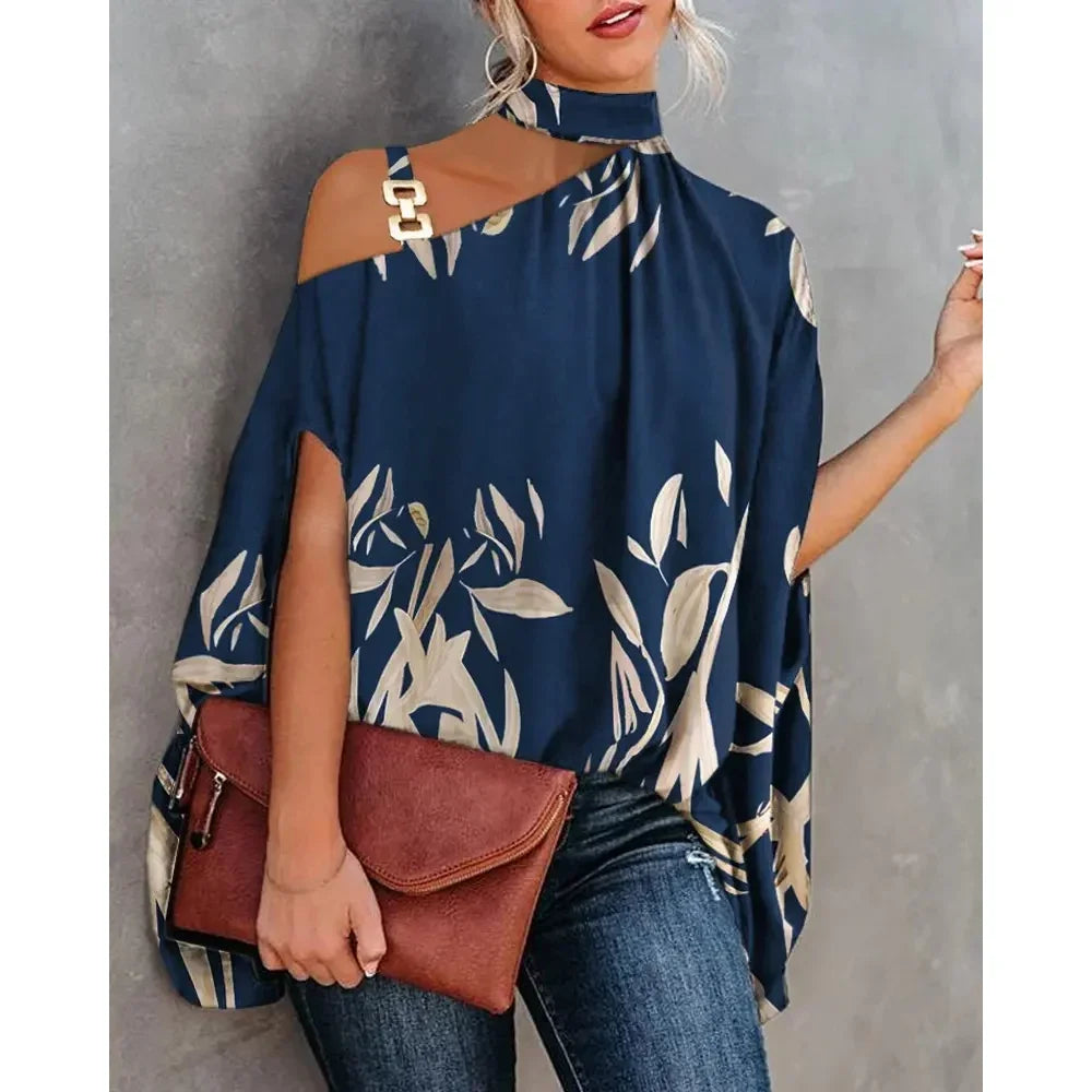 Casual Floral Batwing Sleeve Blouse for Women – Loose Summer Fashion Top