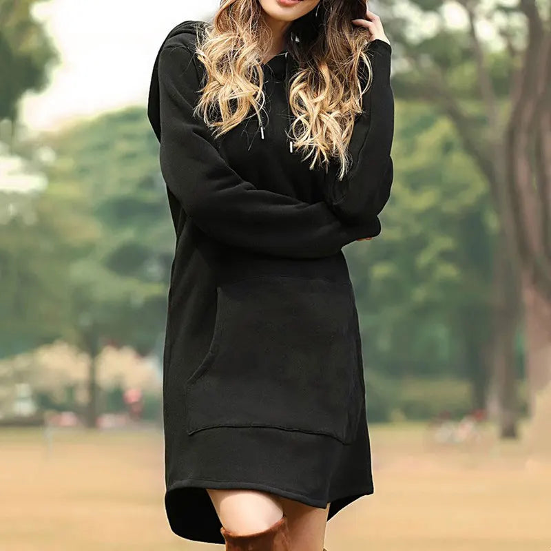 Women’s Oversized Hoodie Dress – Korean Pop Style Casual Long Sweatshirt