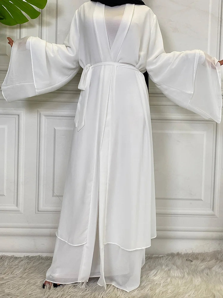 Latest Muslim Abaya – Two-Layer Chiffon Elegant Cardigan Robe for Women