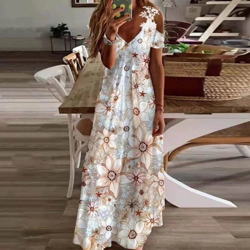 Women's White Lace Suspender Maxi Dress