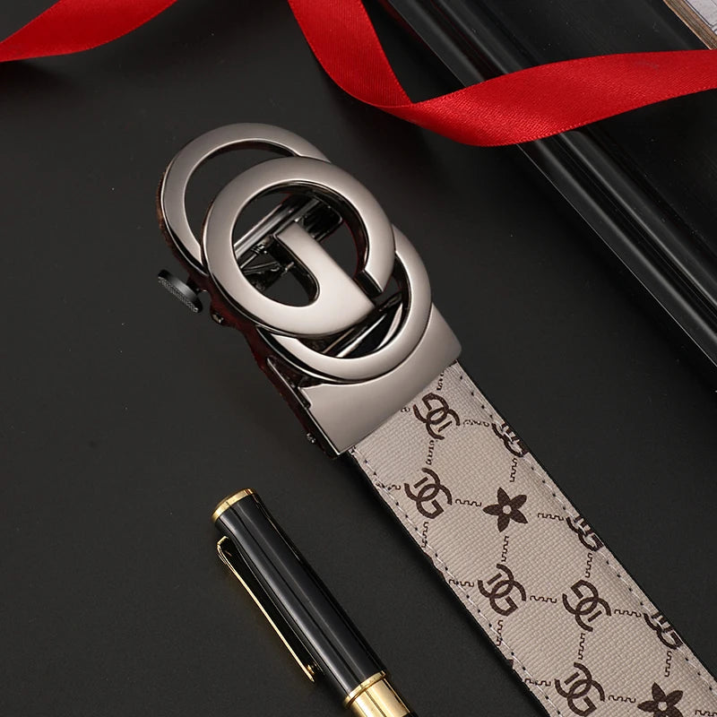 Men’s Genuine Leather Belt with Automatic Alloy Buckle – Luxury Design Waist Belt for Men