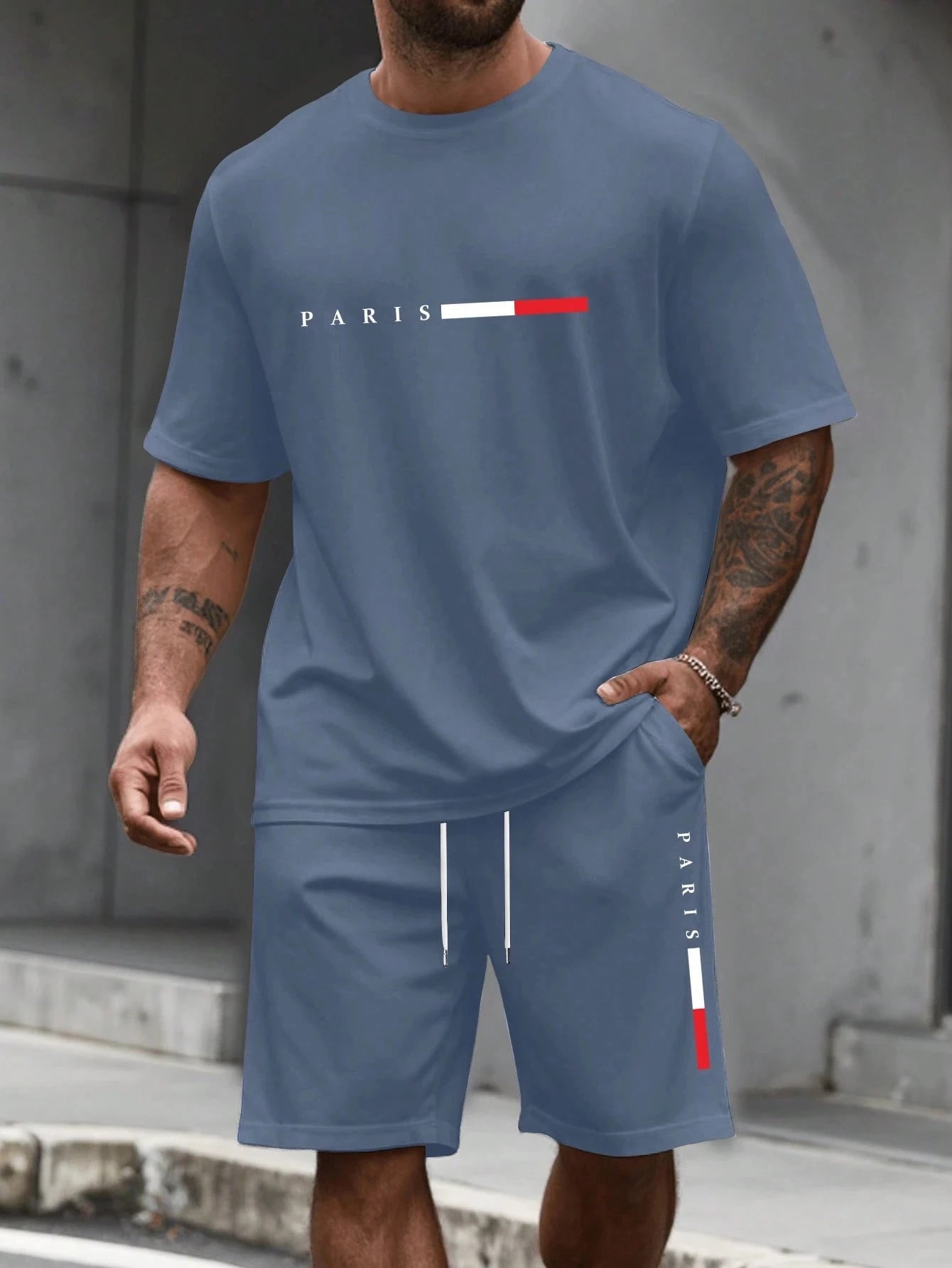 Men’s 2-Piece Tracksuit Set – O-Neck Short Sleeve Shirt & Matching Shorts Running Suit