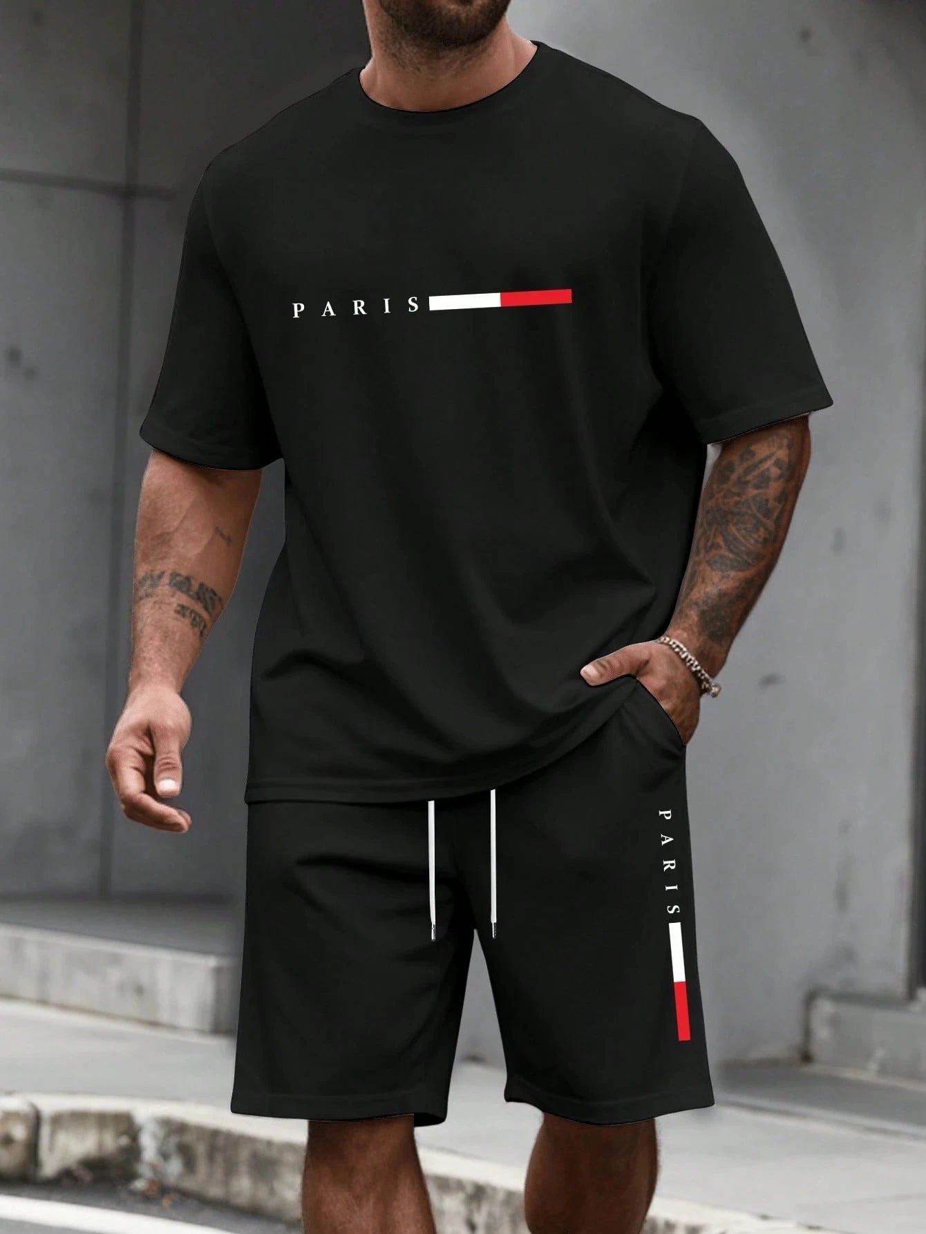 Men’s 2-Piece Tracksuit Set – O-Neck Short Sleeve Shirt & Matching Shorts Running Suit