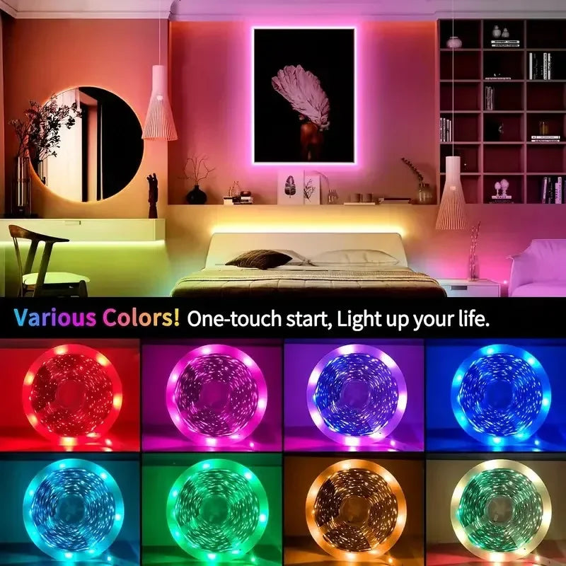 USB RGB LED Strip Kit (1M–30M) – Music Sync, WiFi/App Control, Sound Activated, 44-Key Remote, DC 5V