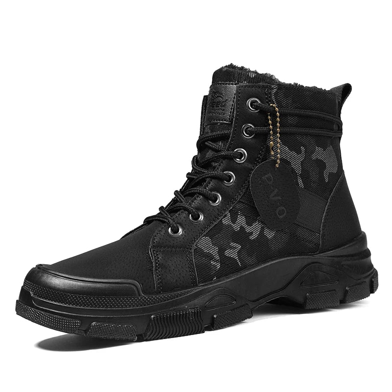 Men's Canvas Boots – New Autumn/Winter Plus Velvet High-Top Warm Casual Outdoor Boots (Camouflage Style)