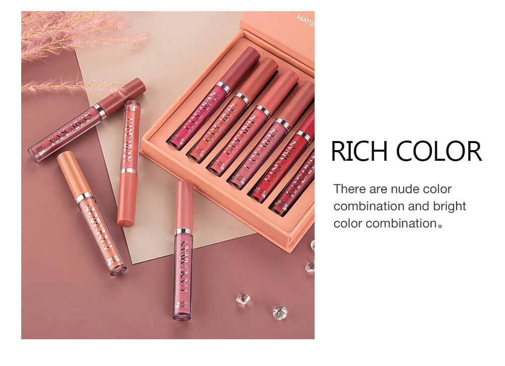 HANDAIYAN Set of 6 Non-Stick Liquid Lipsticks in Cup Packaging